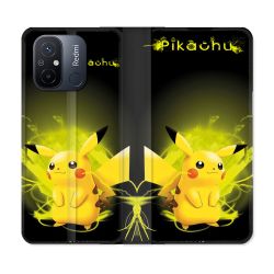 Housse cuir portefeuille pour Xiaomi 12C Pokemon Pikachu Eclair