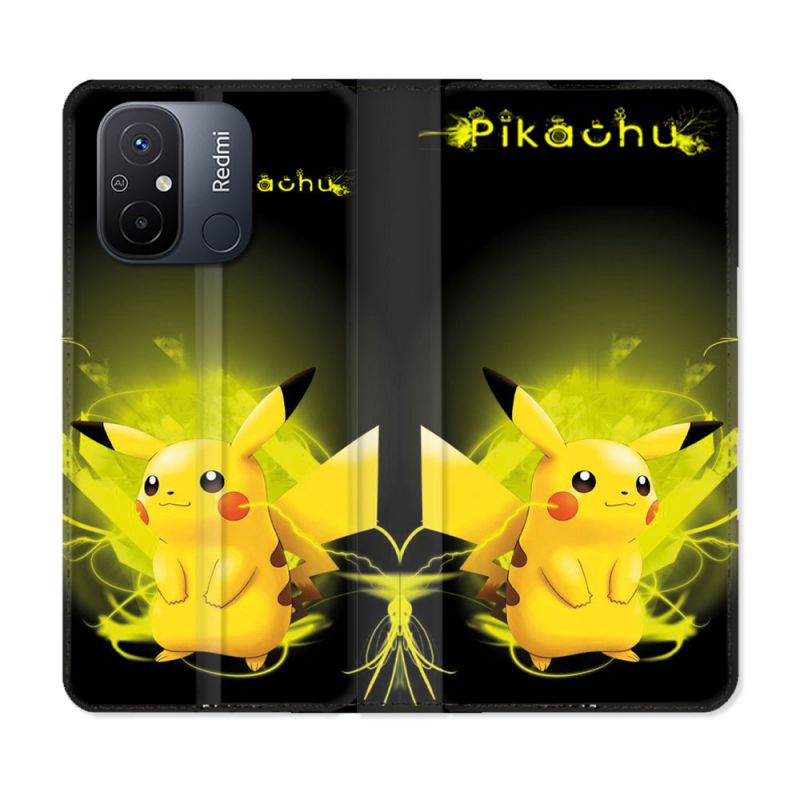 Housse cuir portefeuille pour Xiaomi 12C Pokemon Pikachu Eclair