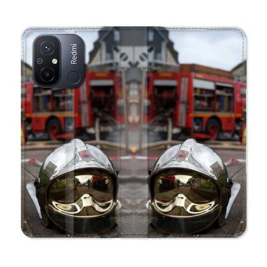 Housse cuir portefeuille pour Xiaomi 12C Pompier Casque Camion