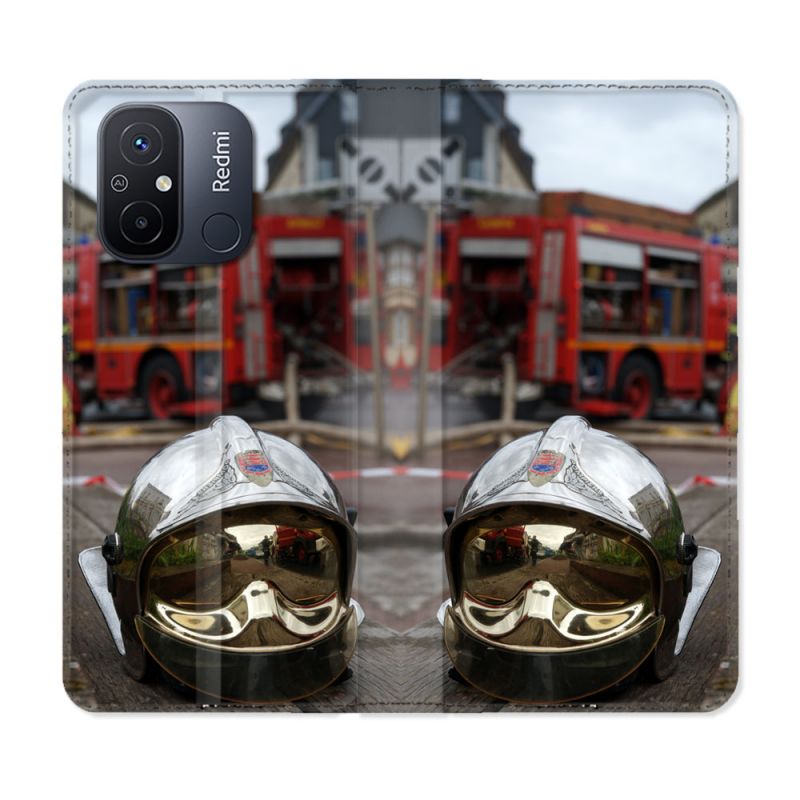 Housse cuir portefeuille pour Xiaomi 12C Pompier Casque Camion