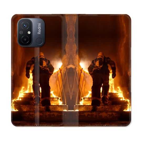 Housse cuir portefeuille pour Xiaomi 12C Pompier Escalier