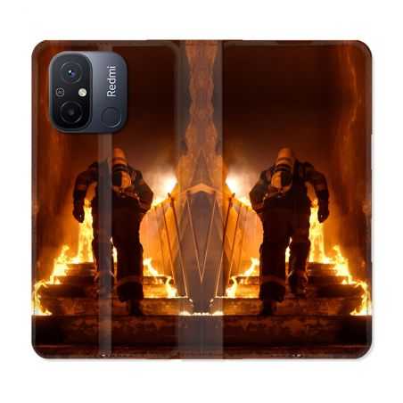 Housse cuir portefeuille pour Xiaomi 12C Pompier Escalier