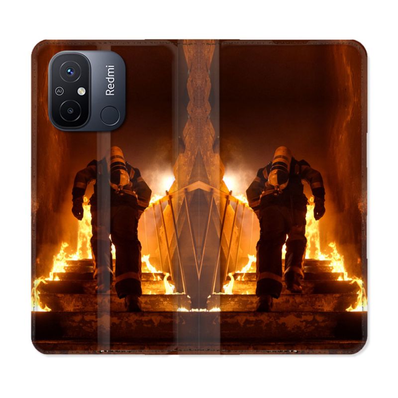 Housse cuir portefeuille pour Xiaomi 12C Pompier Escalier