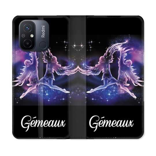 Housse cuir portefeuille pour Xiaomi 12C Signe Zodiaque 2 Gémeaux
