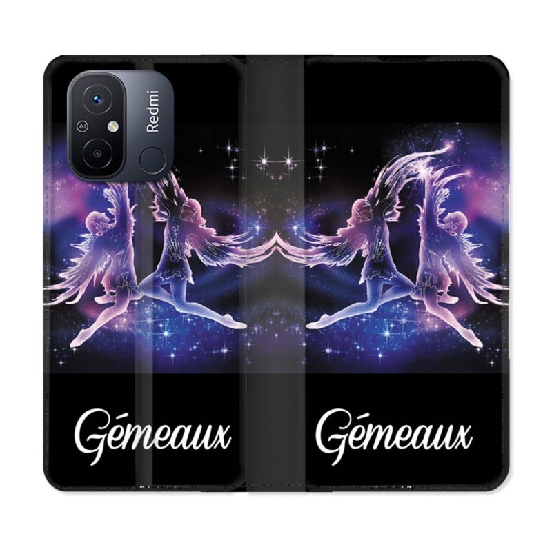 Housse cuir portefeuille pour Xiaomi 12C Signe Zodiaque 2 Gémeaux