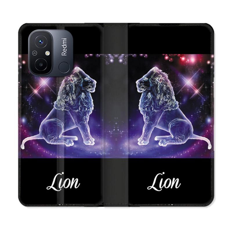 Housse cuir portefeuille pour Xiaomi 12C Signe Zodiaque 2 Lion