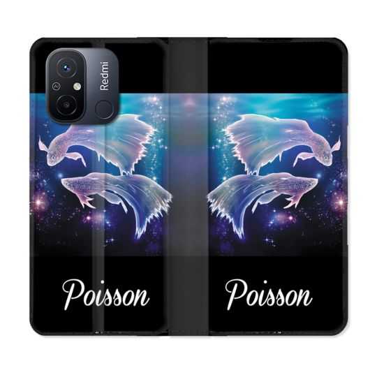 Housse cuir portefeuille pour Xiaomi 12C Signe Zodiaque 2 Poisson