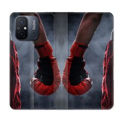 Housse cuir portefeuille pour Xiaomi 12C Sport Boxe Gant Rouge