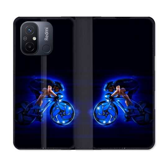 Housse cuir portefeuille pour Xiaomi 12C Sport Cyclisme Bleu