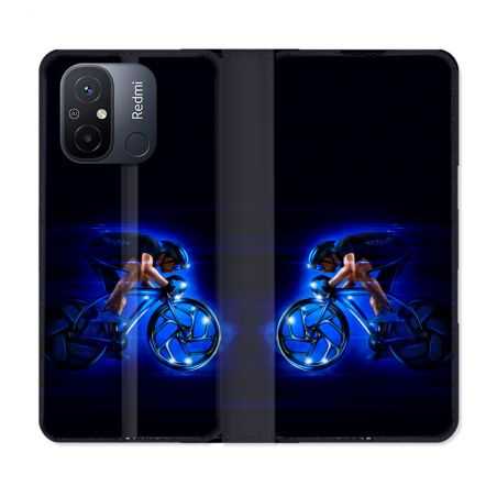 Housse cuir portefeuille pour Xiaomi 12C Sport Cyclisme Bleu