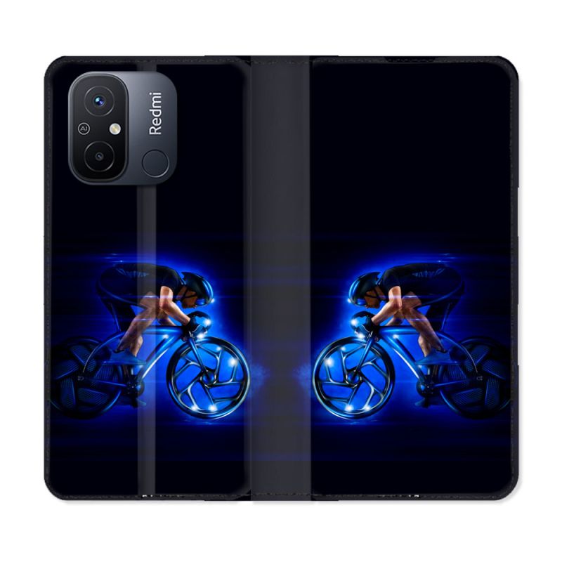 Housse cuir portefeuille pour Xiaomi 12C Sport Cyclisme Bleu