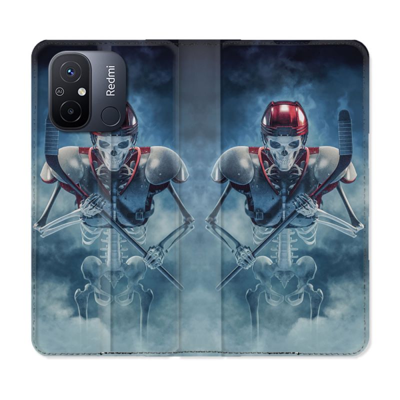 Housse cuir portefeuille pour Xiaomi 12C Sport Hockey Squelette