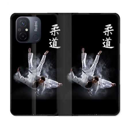Housse cuir portefeuille pour Xiaomi 12C Sport Judo Noir