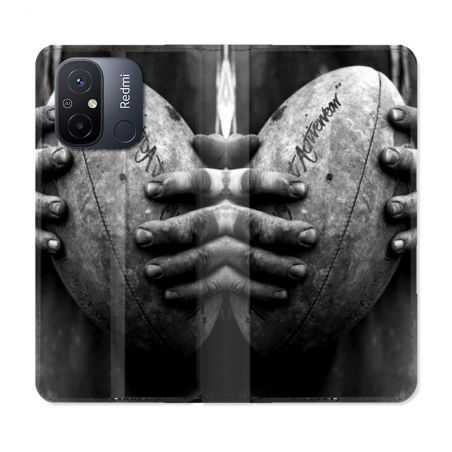 Housse cuir portefeuille pour Xiaomi 12C Sport Rugby Ballon Vintage