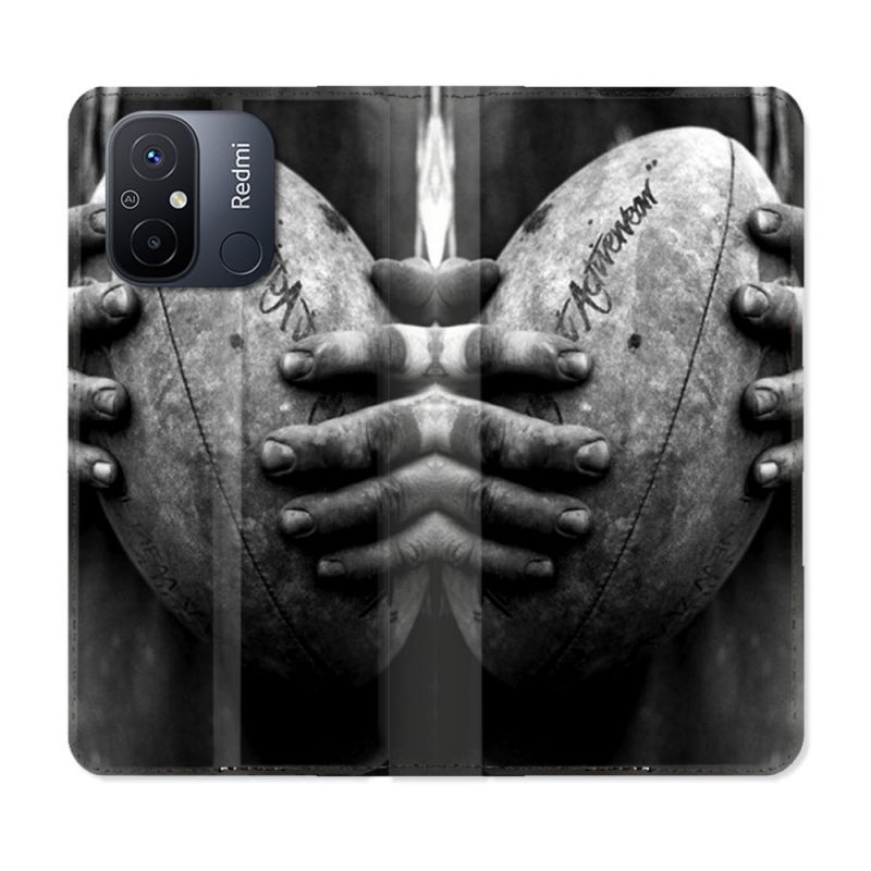 Housse cuir portefeuille pour Xiaomi 12C Sport Rugby Ballon Vintage