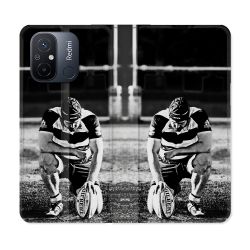 Housse cuir portefeuille pour Xiaomi 12C Sport Rugby Noir Blanc