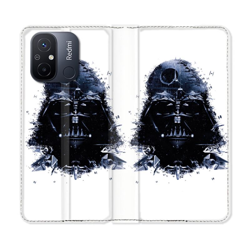 Housse cuir portefeuille pour Xiaomi 12C Star Wars - Dark Vador Blanc