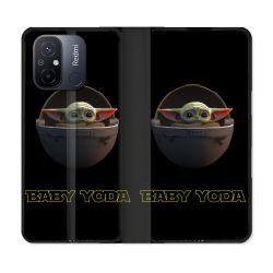 Housse cuir portefeuille pour Xiaomi 12C Star Wars - Yoda bebe noir