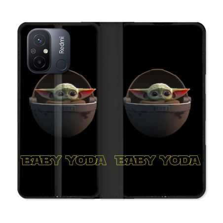 Housse cuir portefeuille pour Xiaomi 12C Star Wars - Yoda bebe noir