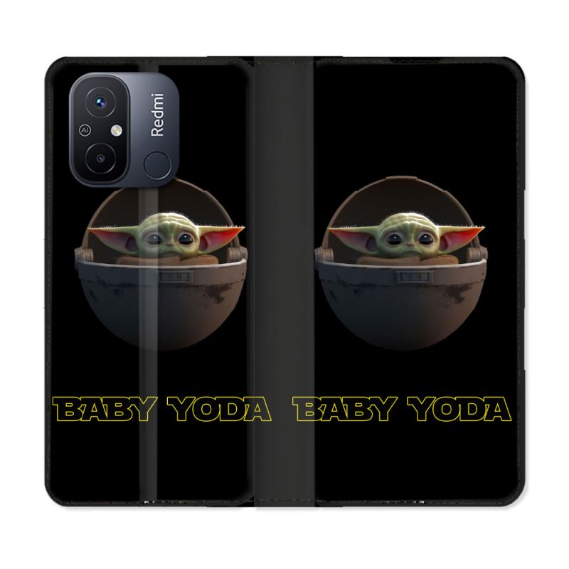 Housse cuir portefeuille pour Xiaomi 12C Star Wars - Yoda bebe noir