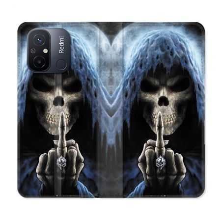 Housse cuir portefeuille pour Xiaomi 12C Tete de Mort Doigt