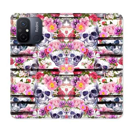 Housse cuir portefeuille pour Xiaomi 12C Tete de Mort Pattern