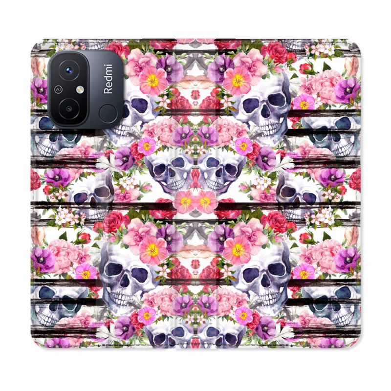 Housse cuir portefeuille pour Xiaomi 12C Tete de Mort Pattern