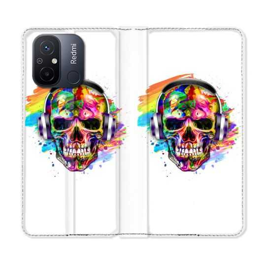 Housse cuir portefeuille pour Xiaomi 12C Tete de Mort Tag