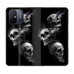 Housse cuir portefeuille pour Xiaomi 12C Tete de Mort Triple