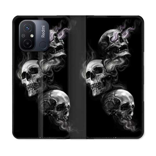 Housse cuir portefeuille pour Xiaomi 12C Tete de Mort Triple