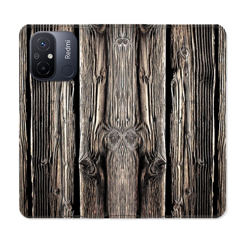 Housse cuir portefeuille pour Xiaomi 12C Texture Bois