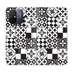 Housse cuir portefeuille pour Xiaomi 12C Texture Carreau Ciment Noir