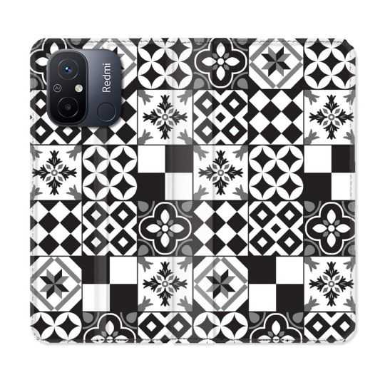 Housse cuir portefeuille pour Xiaomi 12C Texture Carreau Ciment Noir