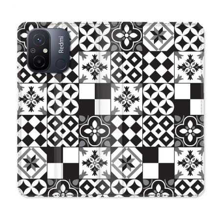 Housse cuir portefeuille pour Xiaomi 12C Texture Carreau Ciment Noir