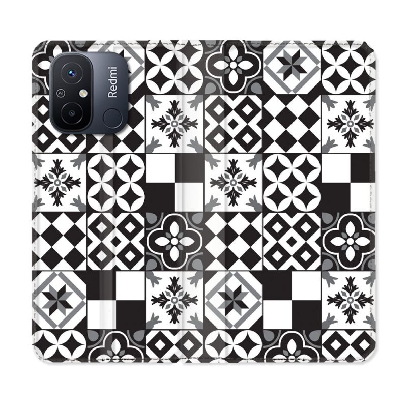 Housse cuir portefeuille pour Xiaomi 12C Texture Carreau Ciment Noir