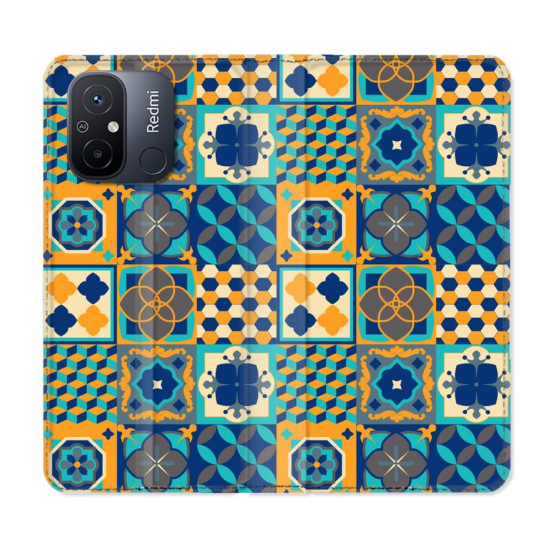 Housse cuir portefeuille pour Xiaomi 12C Texture Carreau Ciment Orange