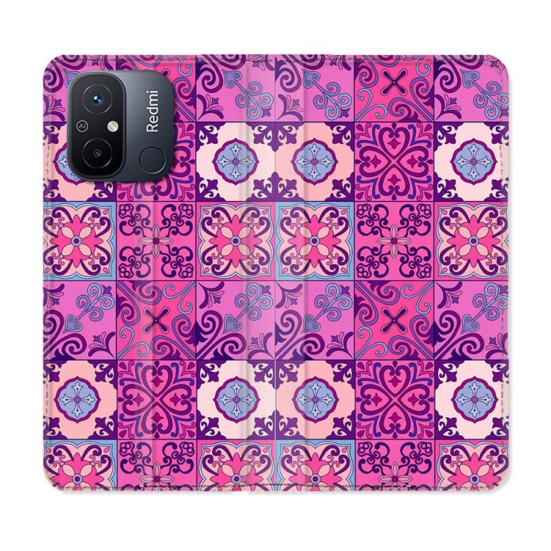 Housse cuir portefeuille pour Xiaomi 12C Texture Carreau Ciment Violet