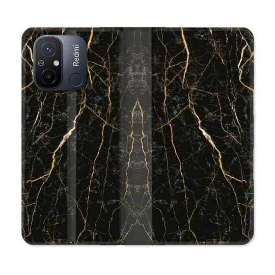Housse cuir portefeuille pour Xiaomi 12C Texture Marbre Noir