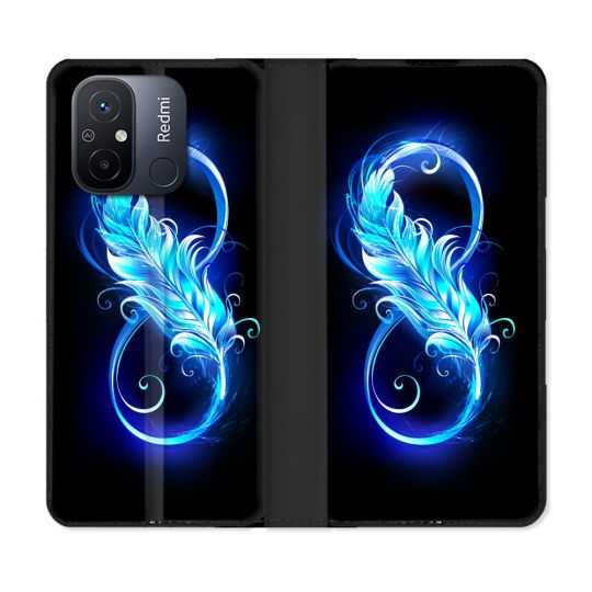 Housse cuir portefeuille pour Xiaomi 12C Texture Plume Infini Bleu