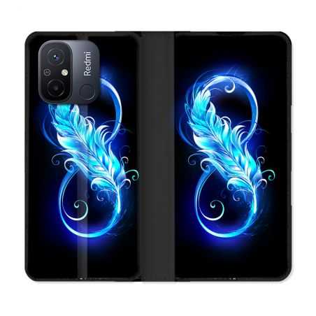 Housse cuir portefeuille pour Xiaomi 12C Texture Plume Infini Bleu