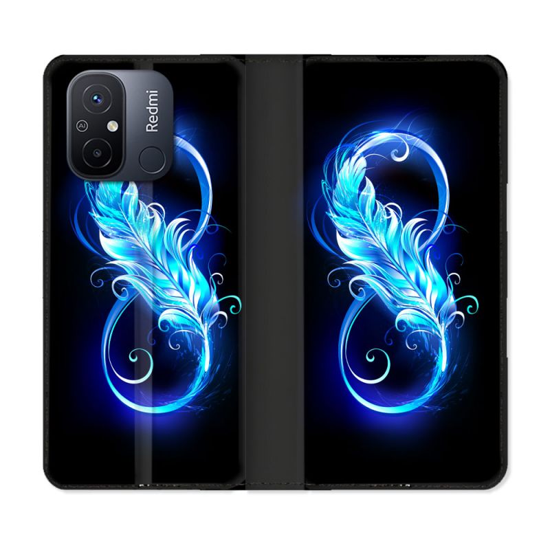 Housse cuir portefeuille pour Xiaomi 12C Texture Plume Infini Bleu