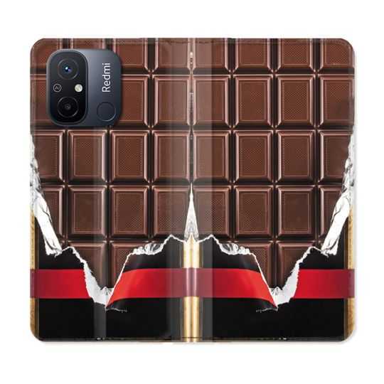 Housse cuir portefeuille pour Xiaomi 12C Texture Trompe Oeil Chocolat