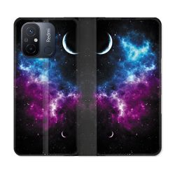 Housse cuir portefeuille pour Xiaomi 12C Univers Bleu Violet