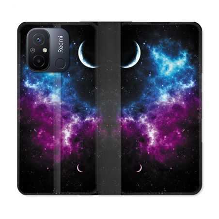 Housse cuir portefeuille pour Xiaomi 12C Univers Bleu Violet