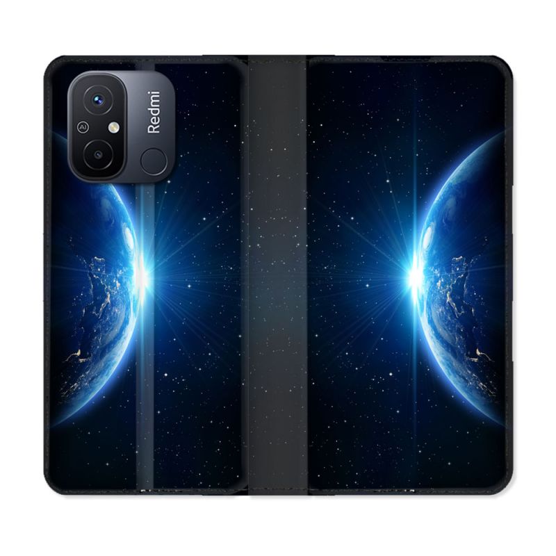 Housse cuir portefeuille pour Xiaomi 12C Univers Planete Terre