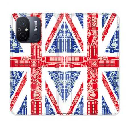 Housse cuir portefeuille pour Xiaomi 12C Voyage Angleterre Blanc
