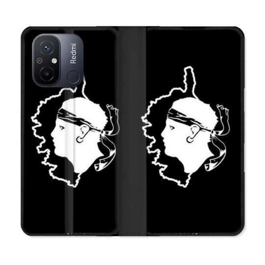 Housse cuir portefeuille pour Xiaomi 12C Voyage Corse Noir