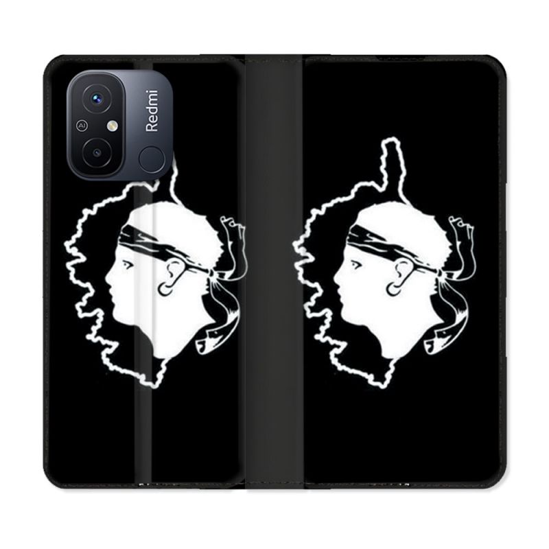 Housse cuir portefeuille pour Xiaomi 12C Voyage Corse Noir