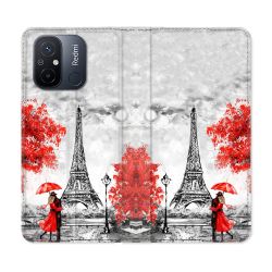 Housse cuir portefeuille pour Xiaomi 12C Voyage France Paris Rouge