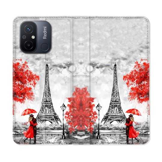 Housse cuir portefeuille pour Xiaomi 12C Voyage France Paris Rouge